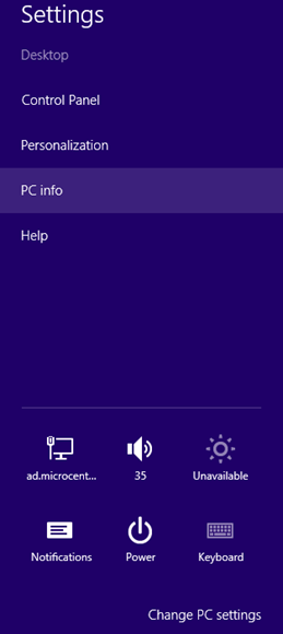Windows 8 Settings, PC Info
